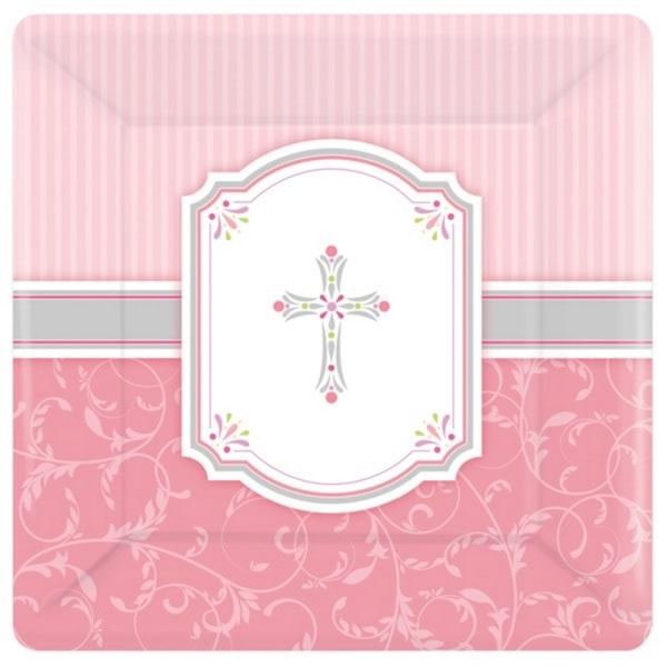 Amscan Communion Blessing Fyrkantiga Papperstallrikar En Storlek Rosa/Vit Pink/White One Size