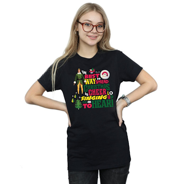 Elf Dam/Damer Julglädje Bomull Boyfriend T-shirt XXL Black XXL