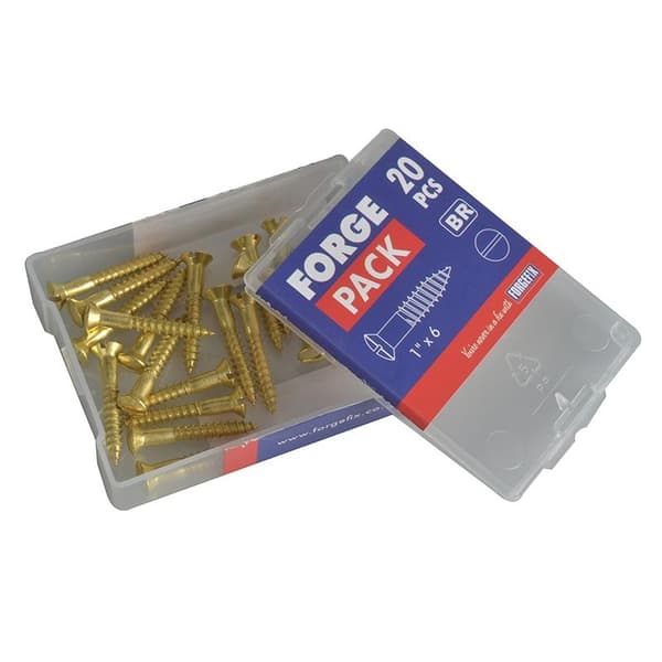 Forgefix Träskruvar, Spårskruv, Försänkt, Mässing 1 tum x 6 ForgePack 20 Multi Colour 1in x 6 ForgePack 20