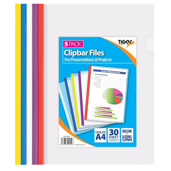 Tiger A4 Clipbar-fil (5-pack) En Storlek Flerfärgad Multicoloured One Size