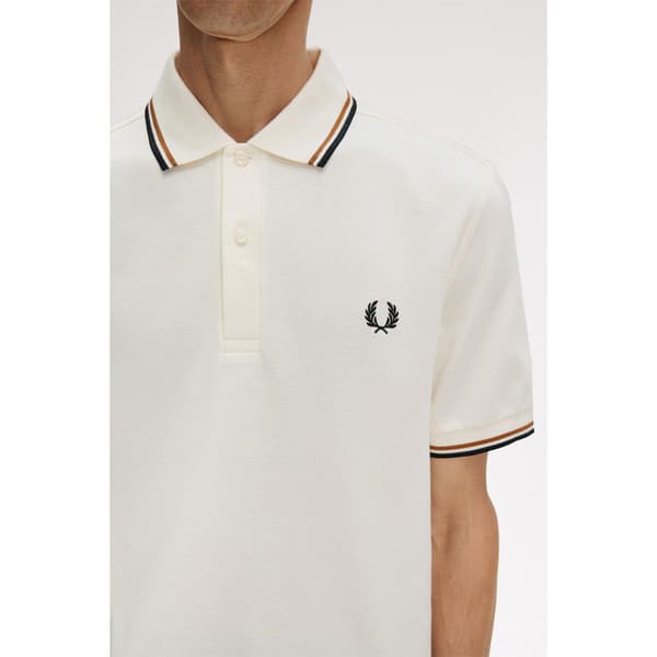 Fred Perry pikétröja med dubbla ränder för herrar L Ecru Ecru L