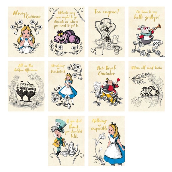 Alice i Underlandet vykort (10-pack) 15,5 cm x 11 cm x 0,6 cm Multicoloured 15.5cm x 11cm x 0.6cm