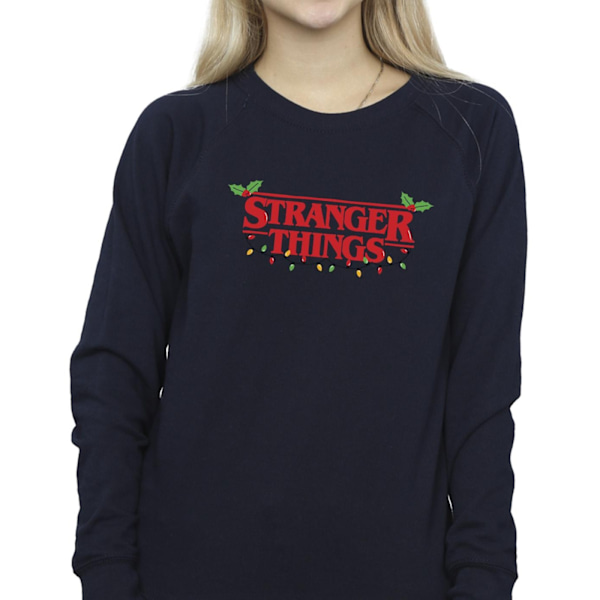 Netflix Dam/Kvinnor Stranger Things Julbelysning Sweatshirt Navy Blue M