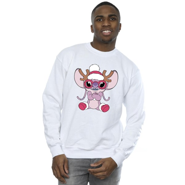 Disney Mens Lilo & Stitch Angel Reindeer Sweatshirt 5XL Vit White 5XL