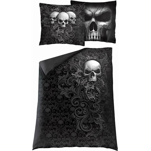 Spiral Direct Skull Scroll Påslakan Set Enkelsäng Svart Black Single