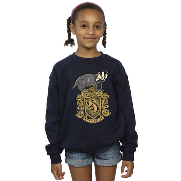 Harry Potter Flickor Hufflepuff Sketch Crest Sweatshirt 7-8 År Navy Blue 7-8 Years