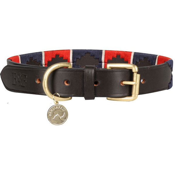 Benji & Flo Sublime Polo Läder Hundhalsband XL - Halslinje: 34cm Red/Navy/White XL - Neckline: 34cm-65cm