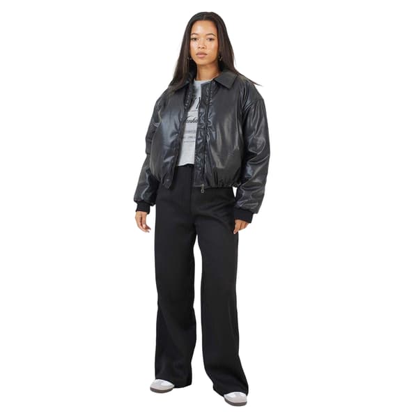 Brave Soul Dam Faux Läder Krage Oversized Bomber Black 14 UK
