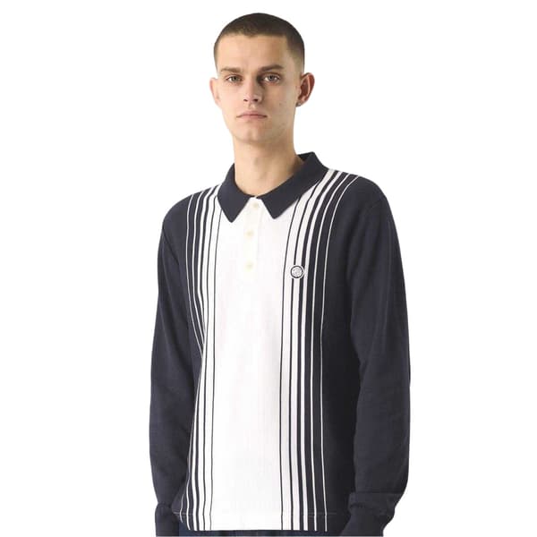 Pretty Green Herr Vertikalrandig Normal Långärmad Pikétröja Navy L