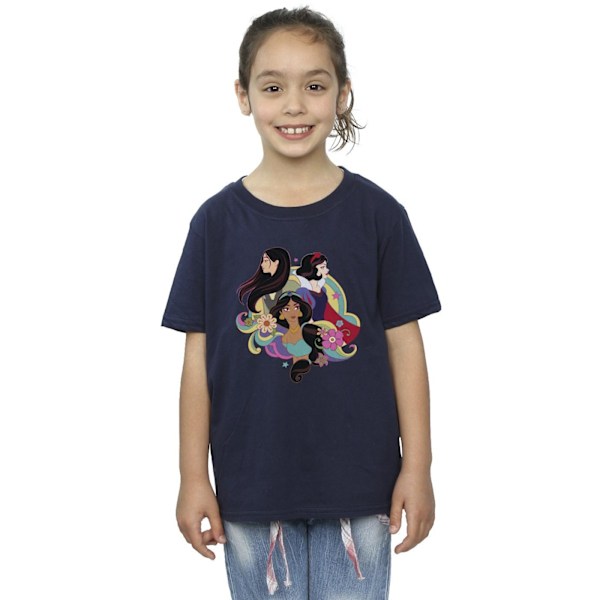 Disney Girls Princess Mulan Jasmine Snövit Bomull T-shirt 9 Navy Blue 9-11 Years