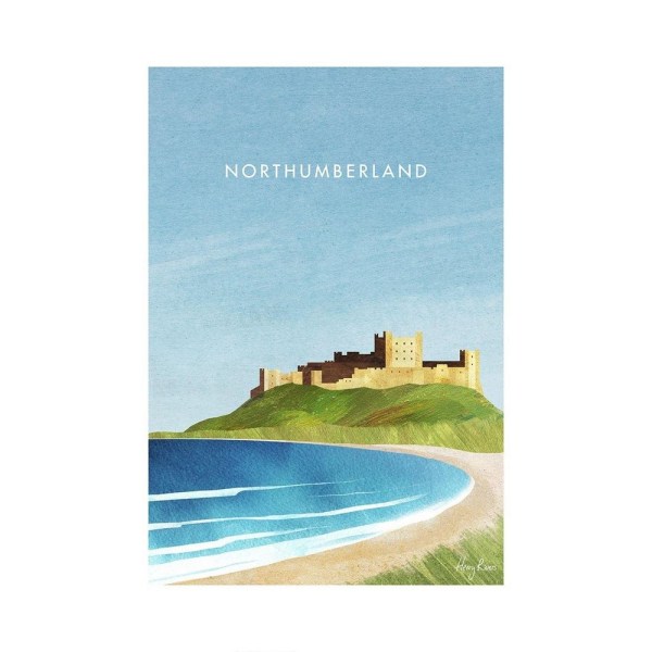 Henry Rivers Northumberland, Bamburgh Castle Pappersutskrift 50cm x Blue/Green/Beige 50cm x 40cm