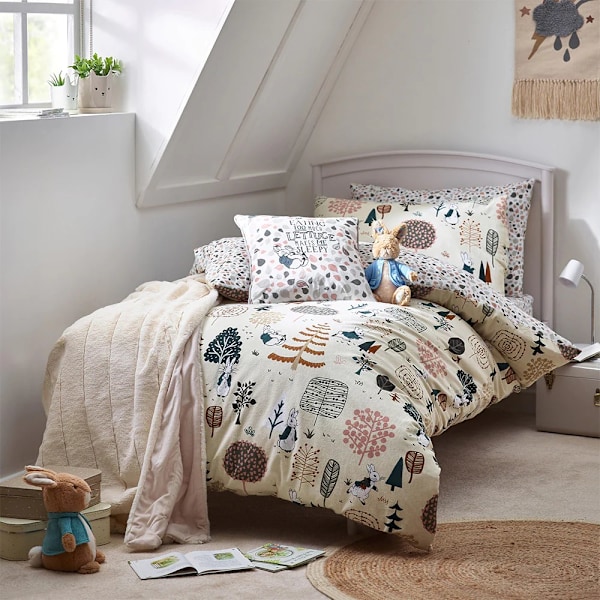 Peter Rabbit Scandi Woods Borstad Bomullsduvet Set Dubbel Natural Double