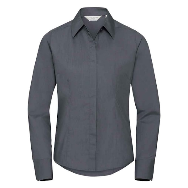 Russell Collection Damkläder Poplin Passform Långärmad Skjorta Convoy Grey 14 UK