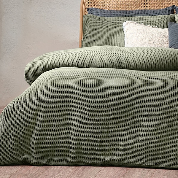 Yard Chunky Cotton Waffle Påslakan Set Enkelsäng Eucalyptus Eucalyptus Single