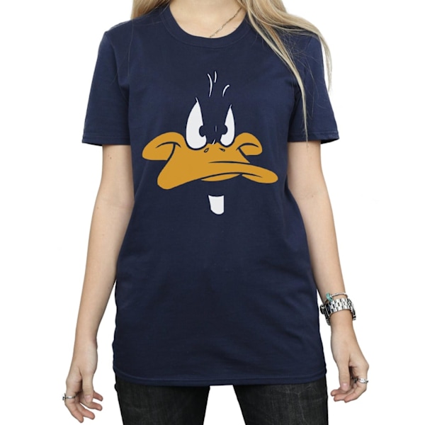 Looney Tunes Dam/Damer Daffy Duck Ansikte Bomull Pojkvän T-Shirt M Marinblå Navy Blue M