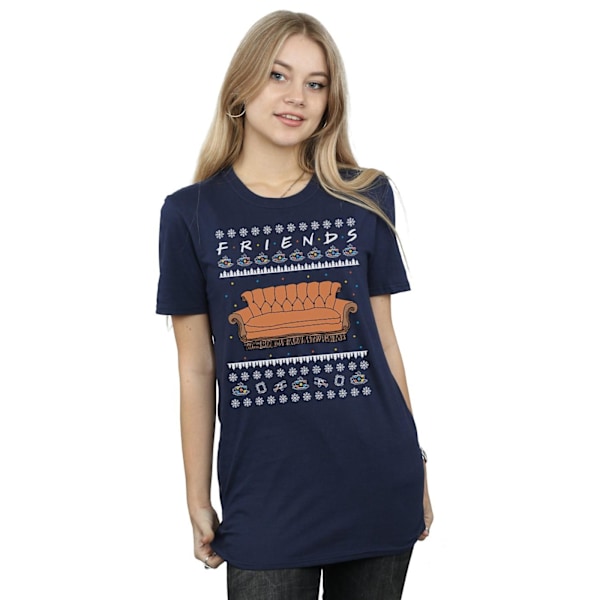 Friends Dam/Damer Fair Isle Couch Bomull Boyfriend T-shirt Navy Blue XL