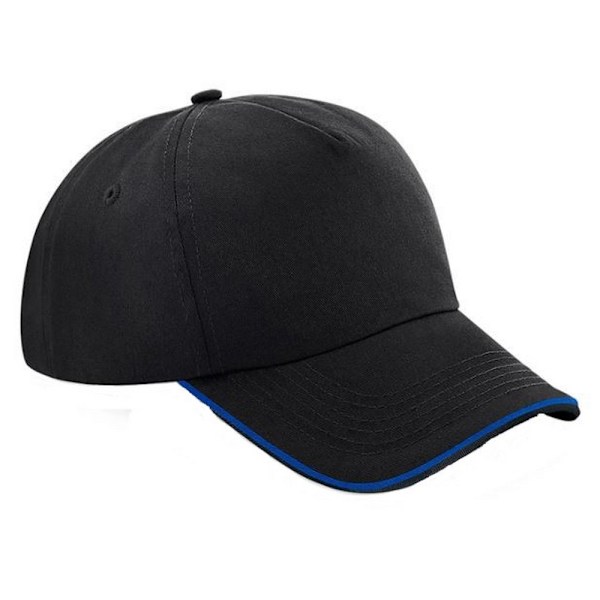 Beechfield Vuxen Unisex Authentic 5 Panel Piped Peak Cap One S Black/Bright Royal One Size