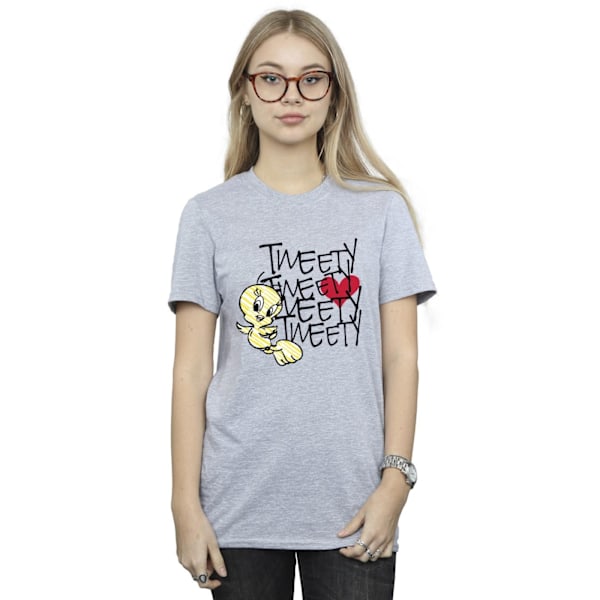 Looney Tunes Dam/Damer Tweety Love Heart Bomull Boyfriend T Sports Grey 3XL