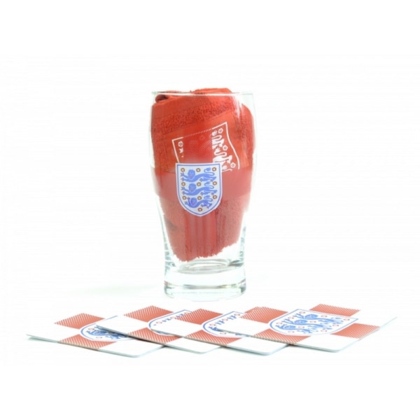 England Officiell Mini Bar Set (set med 1 pint glas, 4 ölmattor Red/White One Size