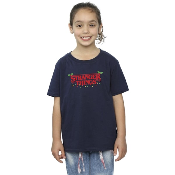 Netflix Girls Stranger Things Julbelysning Bomull T-shirt 7 Navy Blue 7-8 Years