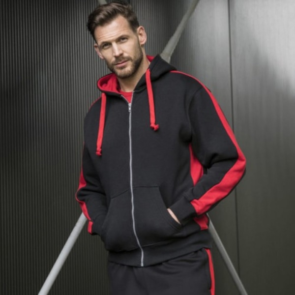 AWDis Just Hoods Herr Kontrast Sport Polyester Full Zip Hoodie Jet Black/Fire Red XL