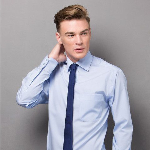 Kustom Kit Herr Premium icke-järn långärmad skjorta 17,5 tum Lig Light Blue 17.5inch