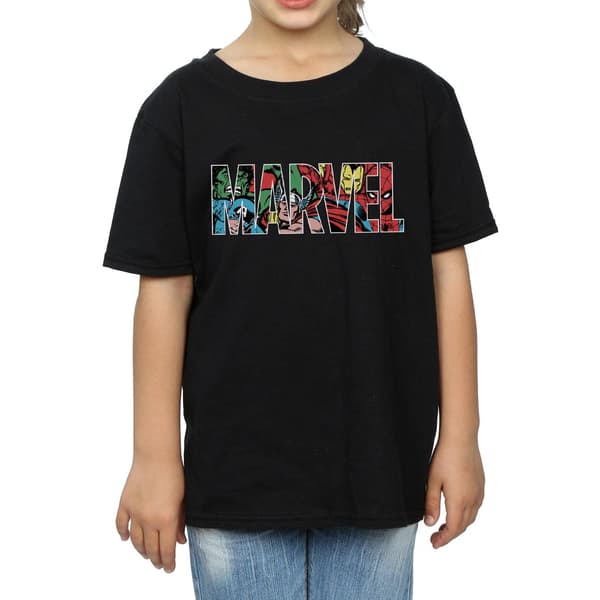 Marvel Comics Flickor Infill Karaktär Bomullslogotyp T-shirt 7-8 år Black 7-8 Years