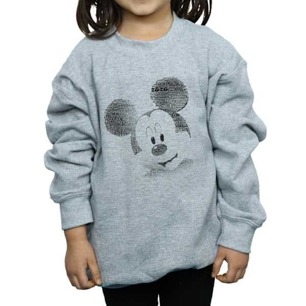 Disney Girls Mickey Mouse Text Face Sweatshirt 7-8 år Sport Sports Grey 7-8 Years