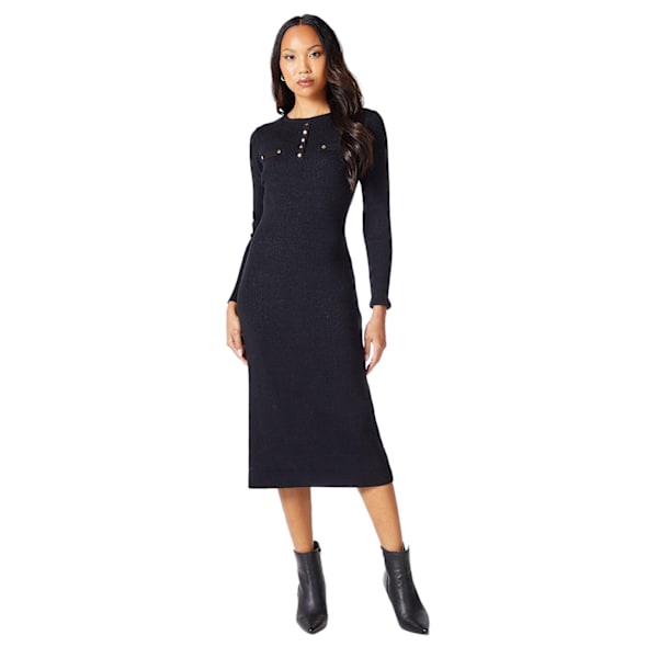 Principles Dam/Dam Knitted Ribbed Button Detail Midi Dres Black 20 UK