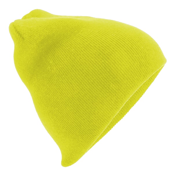 Beechfield Plain Basic Knitted Winter Beanie Hat One Size Fluor Fluorescent Yellow One Size