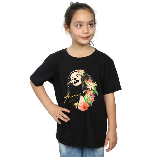 Janis Joplin flickor blommig mönster bomull T-shirt 5-6 år svart Black 5-6 Years