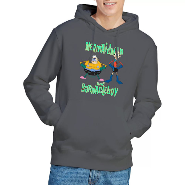 SvampBob Fyrkant Herr Mermaid Man & Barnacle Boy Hoodie L Charcoal L