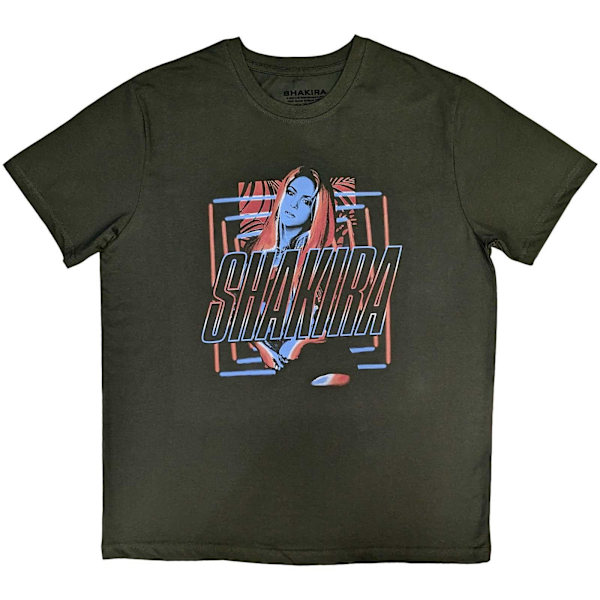 Shakira Unisex Adult Squares Cotton Logo T-Shirt M Green Green M