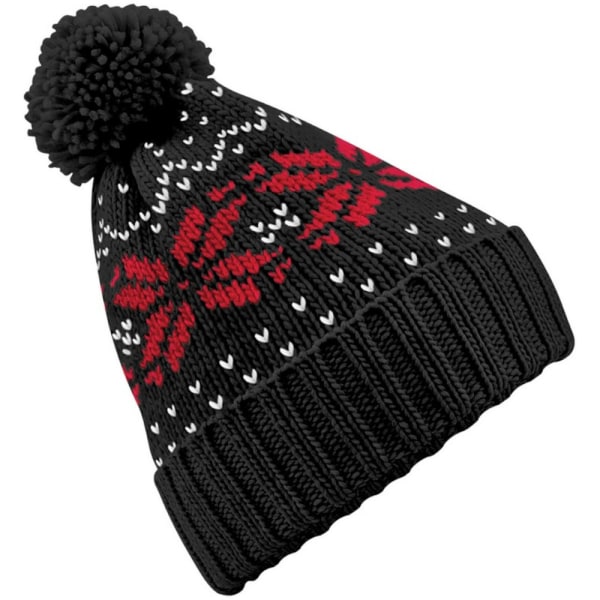 Beechfield Unisex Fair Isle Snowstar Winter Beanie Hat One Size Black/Classic Red/White One Size