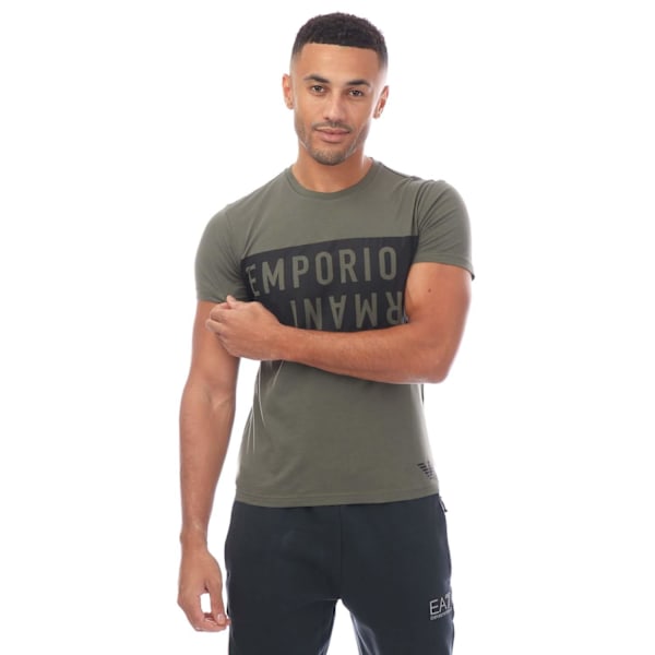 Emporio Armani Herr T-shirt med Rund Hals XXL Grön/Svart Green/Black XXL