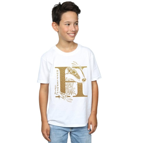 Harry Potter Pojkar Hufflepuff Glitter T-Shirt 5-6 År Vit White 5-6 Years