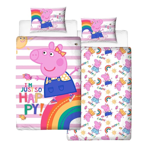 Greta Gris Jag är så glad vändbart påslakanset enkel Multico Multicoloured Single