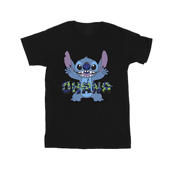 Disney Girls Lilo And Stitch Ohana Blue Glitch Bomull T-shirt 9 Black 9-11 Years