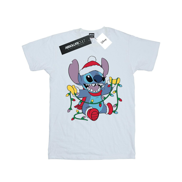 Disney Dam/Damer Lilo Och Stitch Julbelysning Bomull Boyfriend T-Shirt White 3XL