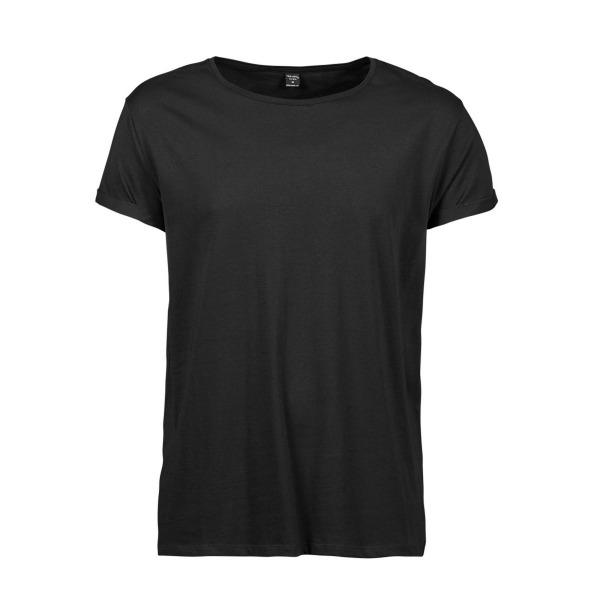 Tee Jays Mens Roll Sleeve Bomulls T-shirt L Svart Black L
