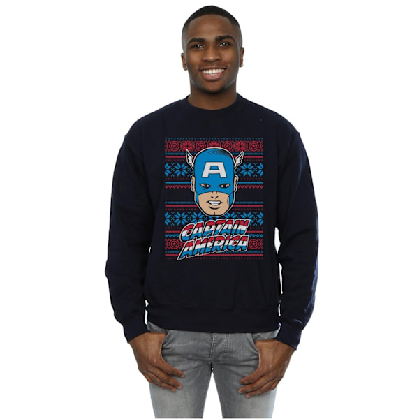 Marvel Herr Captain America Face Fair Isle Sweatshirt L Deep Na Deep Navy L