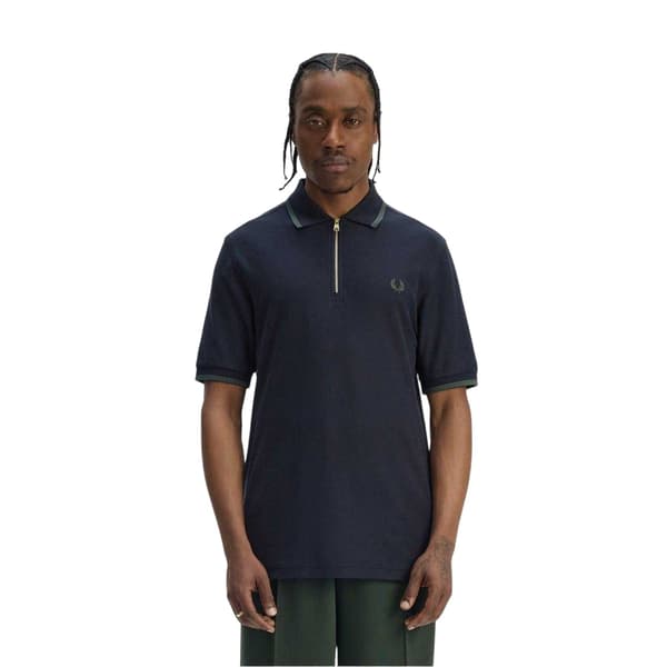 Fred Perry Pikétröja med dragkedja för män M Marinblå Navy M