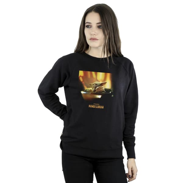 Star Wars Dam/Damer The Mandalorian Grogu Målad Sweatshirt Black L