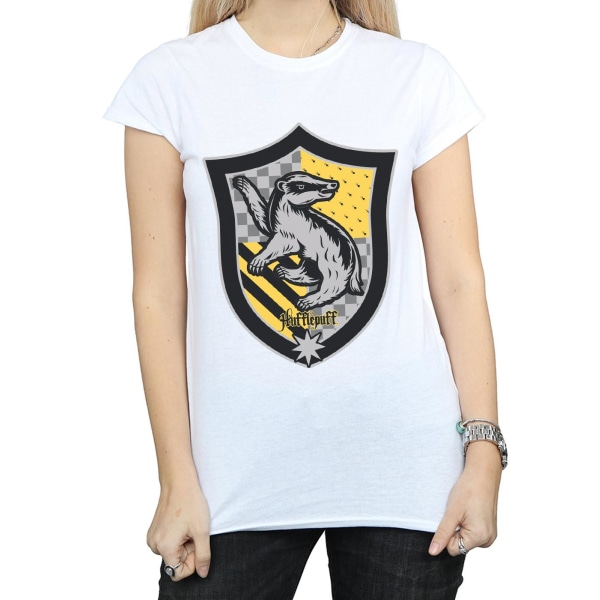 Harry Potter Dam/Kvinnor Hufflepuff Crest Flat Bomull T-shirt White M