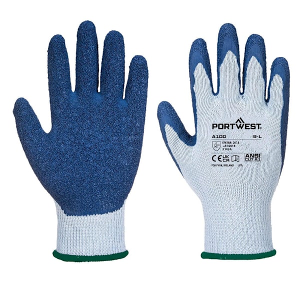 Portwest A100 Latex Grip Handskar L Grå/Blå Grey/Blue L