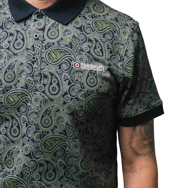Lambretta Herr SS25 Paisley Märkes Polo Shirt XL Marinblå/Grå Navy/Grey XL