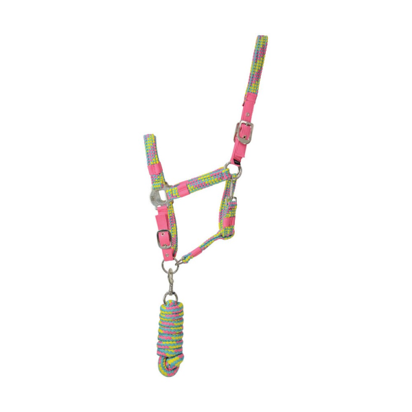 Hy Horse Headcollar och Leadrope Full Pink/Yellow/Teal Pink/Yellow/Teal Full