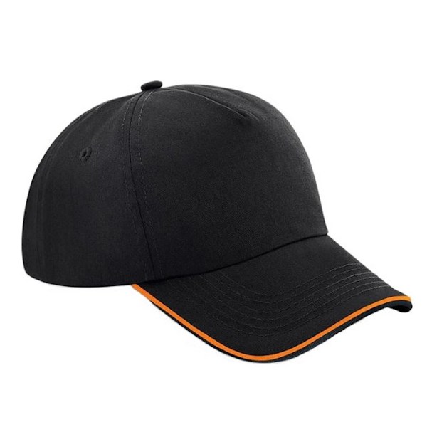 Beechfield Unisex Authentic 5-Panel Piped Peak Cap One Size Black/Orange One Size