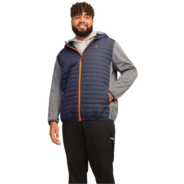 Jack And Jones Herr Quiltad Ribbad Mudd Plus Pufferjacka 8XL Grey Melange 8XL