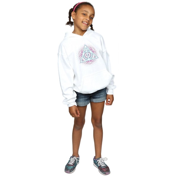 Harry Potter Flickor Neon Dödsreliker Hoodie 5-6 År Vit White 5-6 Years